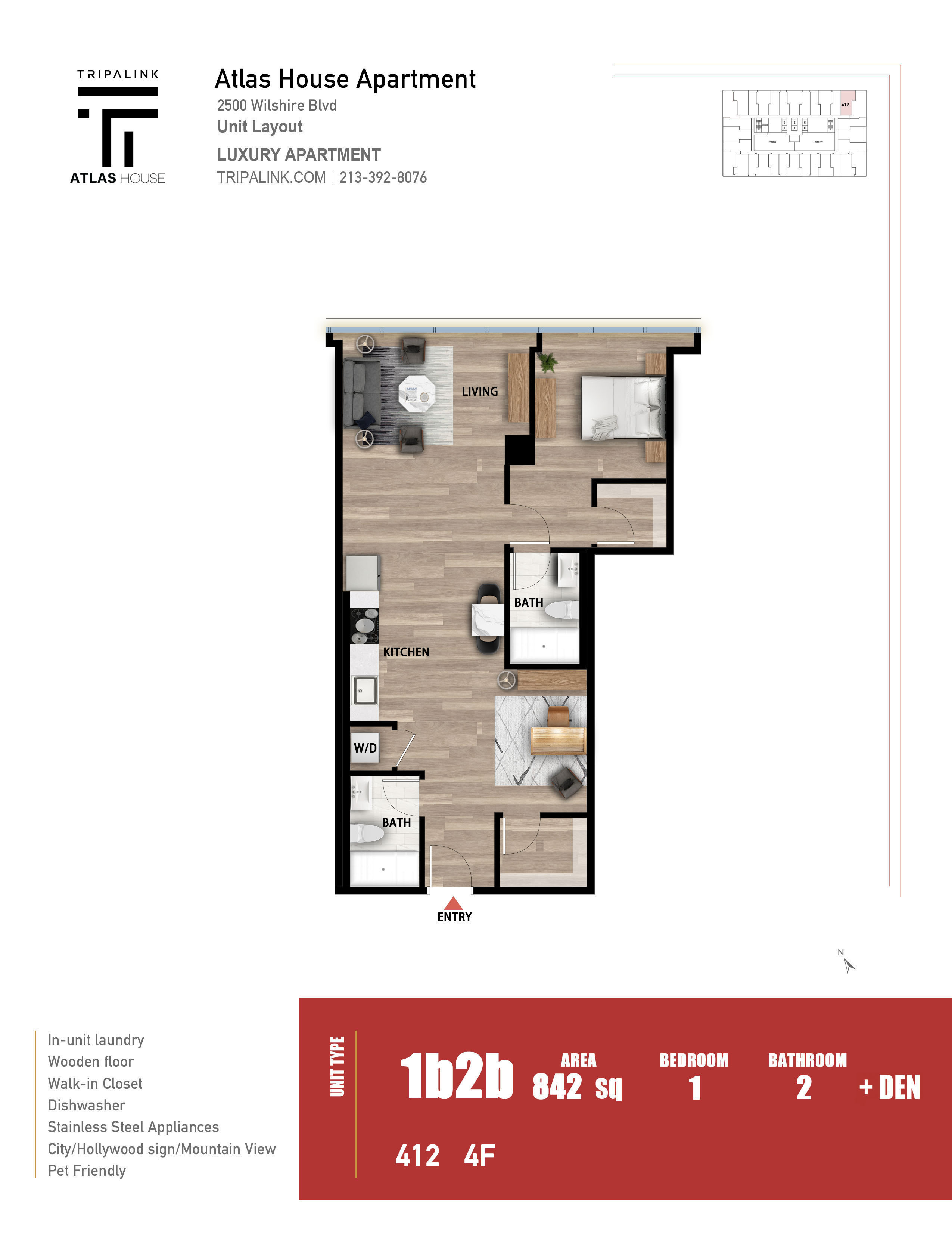 1 Bed 2 Bath
